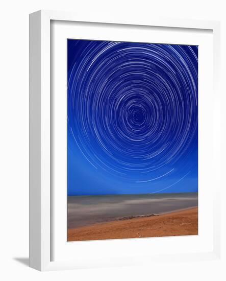 Star Trails around the South Celestial Pole at the Beach in Miramar, Argentina-Stocktrek Images-Framed Photographic Print