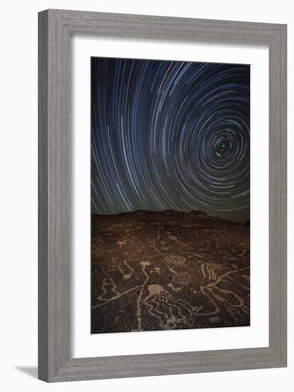 Star Trails at an Ancient Petroglyph Site Near Bishop, California-null-Framed Photographic Print