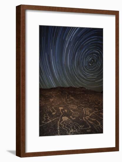 Star Trails at an Ancient Petroglyph Site Near Bishop, California-null-Framed Photographic Print