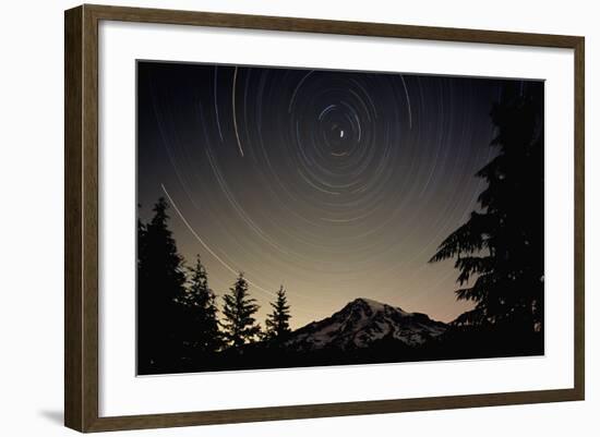 Star Trails Circle Above Mount Rainier-null-Framed Photographic Print