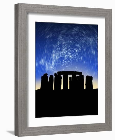 Star Trails Over Stonehenge-Victor Habbick-Framed Photographic Print