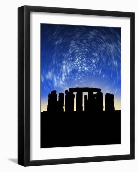 Star Trails Over Stonehenge-Victor Habbick-Framed Photographic Print