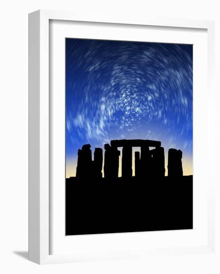 Star Trails Over Stonehenge-Victor Habbick-Framed Photographic Print