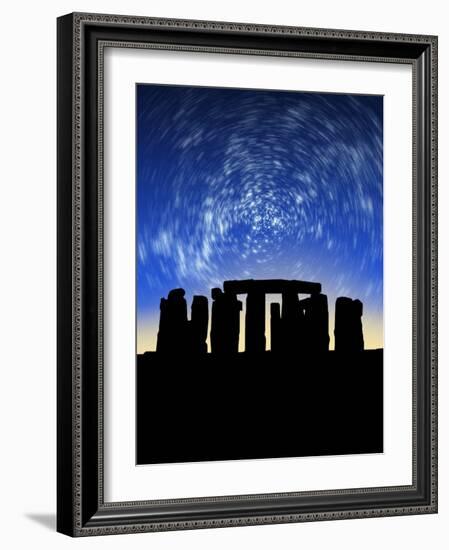 Star Trails Over Stonehenge-Victor Habbick-Framed Photographic Print