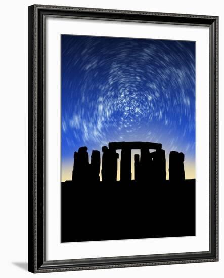 Star Trails Over Stonehenge-Victor Habbick-Framed Photographic Print