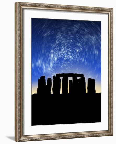 Star Trails Over Stonehenge-Victor Habbick-Framed Photographic Print