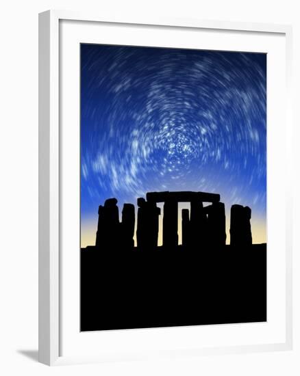 Star Trails Over Stonehenge-Victor Habbick-Framed Photographic Print