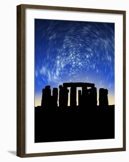 Star Trails Over Stonehenge-Victor Habbick-Framed Photographic Print