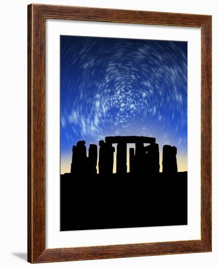 Star Trails Over Stonehenge-Victor Habbick-Framed Photographic Print