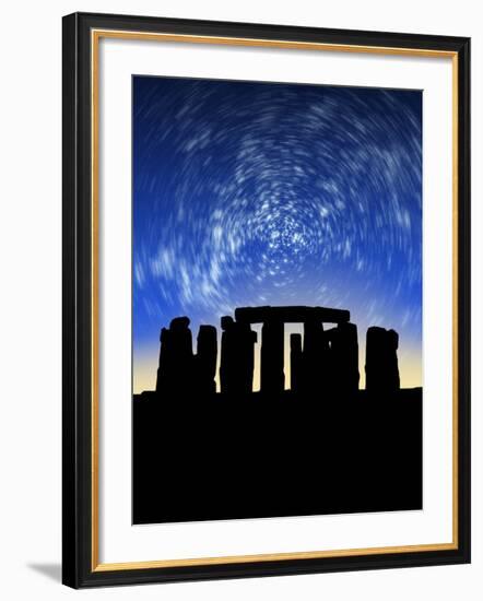 Star Trails Over Stonehenge-Victor Habbick-Framed Photographic Print