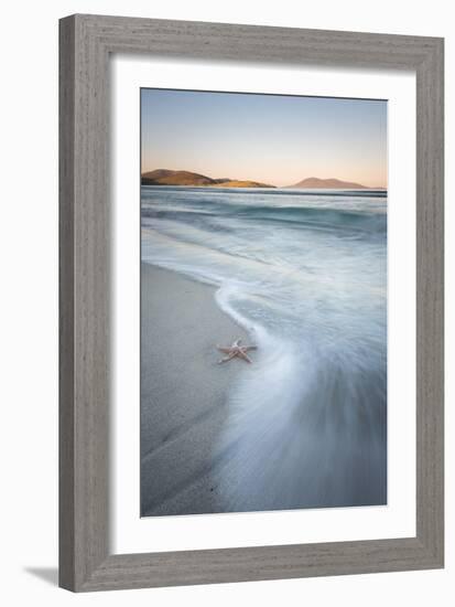 Starfish and Flowing Tide at Luskentyre Losgaintir Beach, Isle of Harris, Outer Hebrides, Scotland-Stewart Smith-Framed Photographic Print