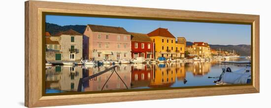Stari Grad (Old Town) Refelcted in Harbour, Stari Grad, Dalmatia, Croatia-Doug Pearson-Framed Premier Image Canvas
