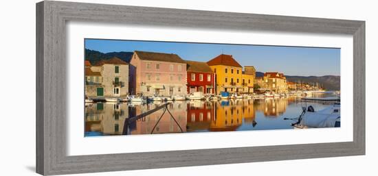 Stari Grad (Old Town) Refelcted in Harbour, Stari Grad, Dalmatia, Croatia-Doug Pearson-Framed Photographic Print