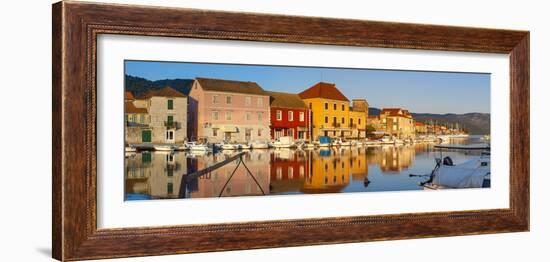 Stari Grad (Old Town) Refelcted in Harbour, Stari Grad, Dalmatia, Croatia-Doug Pearson-Framed Photographic Print