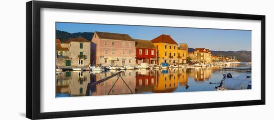 Stari Grad (Old Town) Refelcted in Harbour, Stari Grad, Dalmatia, Croatia-Doug Pearson-Framed Photographic Print