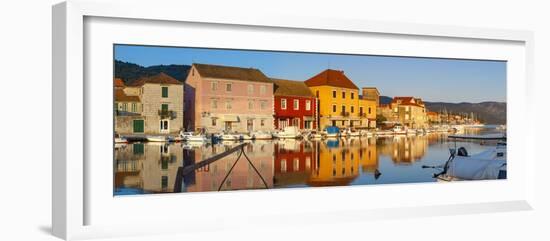 Stari Grad (Old Town) Refelcted in Harbour, Stari Grad, Dalmatia, Croatia-Doug Pearson-Framed Photographic Print