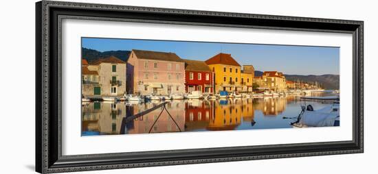 Stari Grad (Old Town) Refelcted in Harbour, Stari Grad, Dalmatia, Croatia-Doug Pearson-Framed Photographic Print