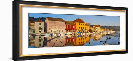 Stari Grad (Old Town) Refelcted in Harbour, Stari Grad, Dalmatia, Croatia-Doug Pearson-Framed Photographic Print