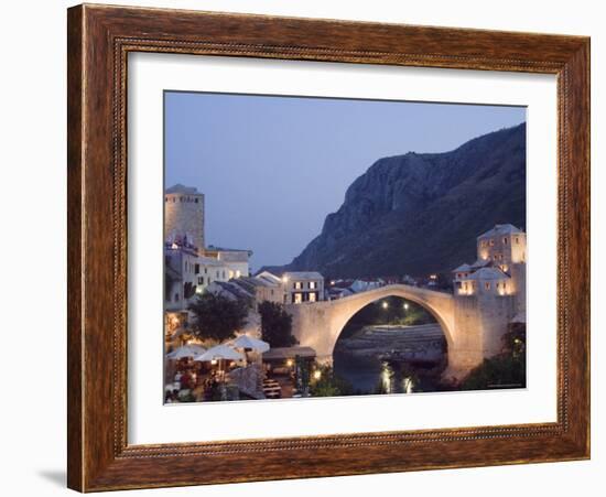 Stari Most Peace Bridge on Neretva River, Evening, Mostar, Bosnia, Bosnia-Herzegovina, Europe-Christian Kober-Framed Photographic Print