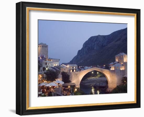 Stari Most Peace Bridge on Neretva River, Evening, Mostar, Bosnia, Bosnia-Herzegovina, Europe-Christian Kober-Framed Photographic Print