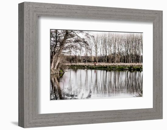 Stark monochrome image of River Wey navigation in winter-Charles Bowman-Framed Photographic Print