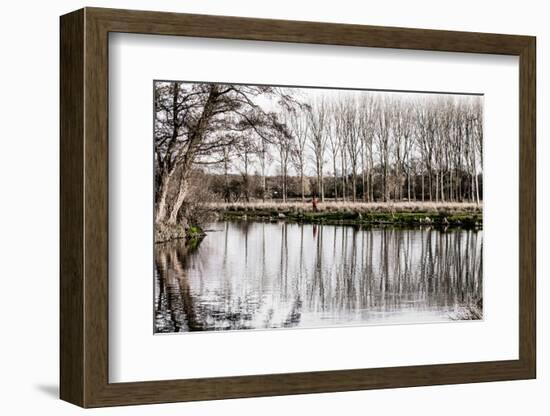 Stark monochrome image of River Wey navigation in winter-Charles Bowman-Framed Photographic Print