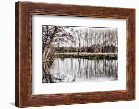 Stark monochrome image of River Wey navigation in winter-Charles Bowman-Framed Photographic Print