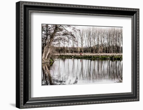 Stark monochrome image of River Wey navigation in winter-Charles Bowman-Framed Photographic Print