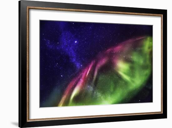 Starry Evening with the Aurora Borealis or Northern Lights and the Milky Way Galaxy, Abisko-null-Framed Photographic Print