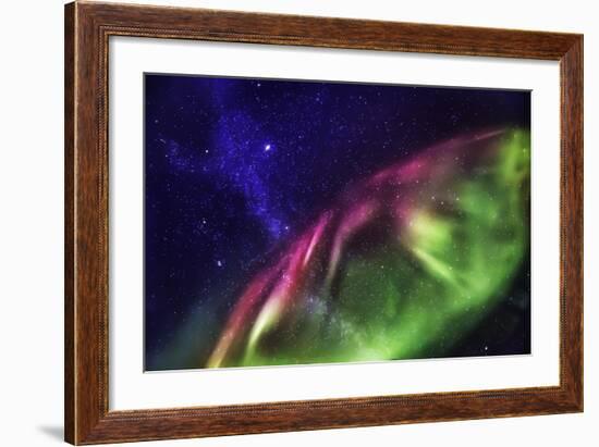 Starry Evening with the Aurora Borealis or Northern Lights and the Milky Way Galaxy, Abisko-null-Framed Photographic Print