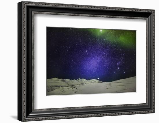 Starry Evening with the Aurora Borealis or Northern Lights and the Milky Way Galaxy, Abisko-null-Framed Photographic Print