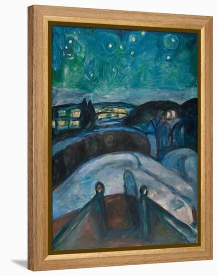 Starry Night, 1922-1924, by Edvard Munch, 1863-1944, Norwegian Expressionist painting,-Edvard Munch-Framed Stretched Canvas