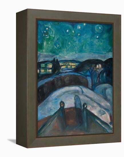 Starry Night, 1922-1924, by Edvard Munch, 1863-1944, Norwegian Expressionist painting,-Edvard Munch-Framed Stretched Canvas