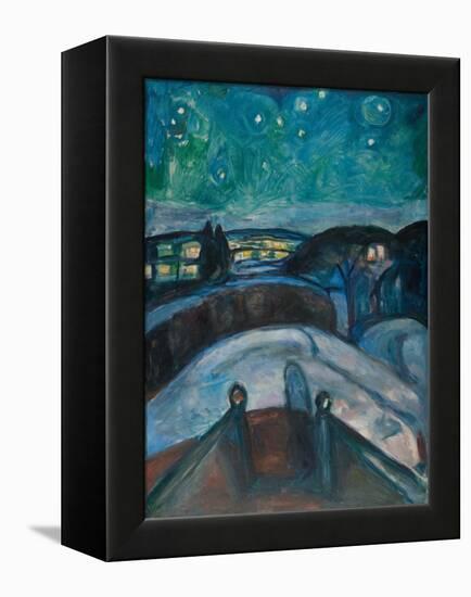 Starry Night, 1922-1924, by Edvard Munch, 1863-1944, Norwegian Expressionist painting,-Edvard Munch-Framed Stretched Canvas