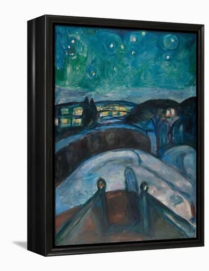 Starry Night, 1922-1924, by Edvard Munch, 1863-1944, Norwegian Expressionist painting,-Edvard Munch-Framed Stretched Canvas