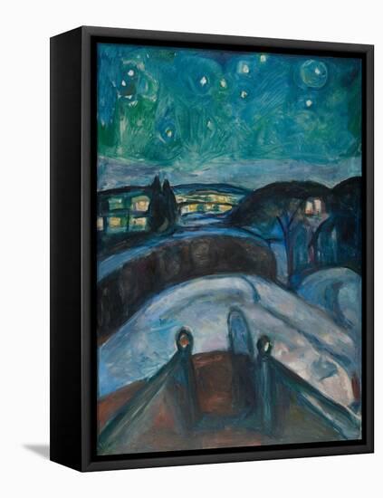 Starry Night, 1922-1924, by Edvard Munch, 1863-1944, Norwegian Expressionist painting,-Edvard Munch-Framed Stretched Canvas