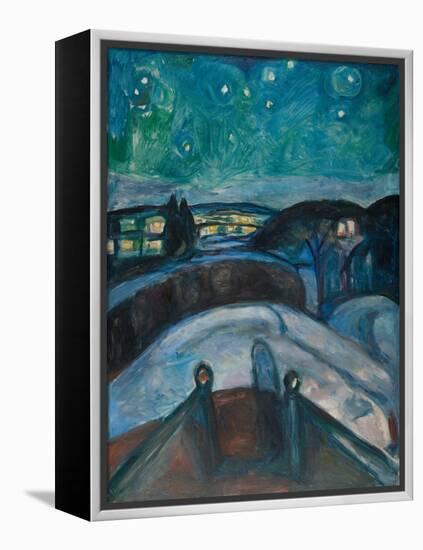 Starry Night, 1922-1924, by Edvard Munch, 1863-1944, Norwegian Expressionist painting,-Edvard Munch-Framed Stretched Canvas