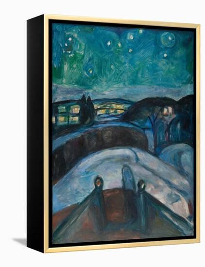 Starry Night, 1922-1924, by Edvard Munch, 1863-1944, Norwegian Expressionist painting,-Edvard Munch-Framed Stretched Canvas