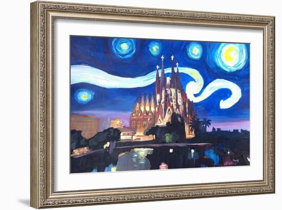 Starry Night Barcelona - Van Gogh Sagrada Familia-Markus Bleichner-Framed Art Print