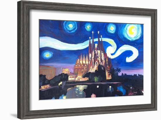Starry Night Barcelona - Van Gogh Sagrada Familia-Markus Bleichner-Framed Art Print