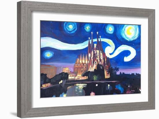 Starry Night Barcelona - Van Gogh Sagrada Familia-Markus Bleichner-Framed Art Print