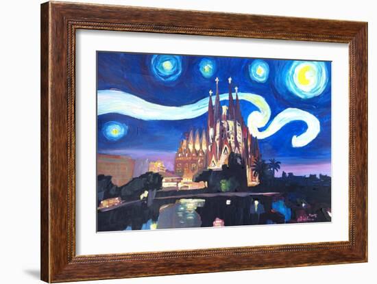 Starry Night Barcelona - Van Gogh Sagrada Familia-Markus Bleichner-Framed Art Print