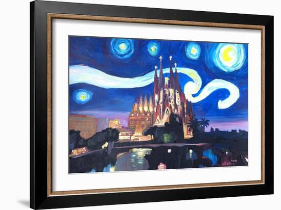 Starry Night Barcelona - Van Gogh Sagrada Familia-Markus Bleichner-Framed Art Print