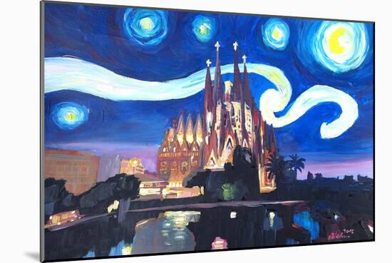 Starry Night Barcelona - Van Gogh Sagrada Familia-Markus Bleichner-Mounted Art Print