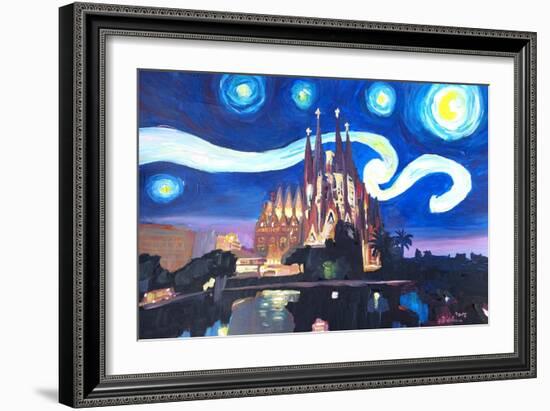 Starry Night Barcelona - Van Gogh Sagrada Familia-Markus Bleichner-Framed Art Print