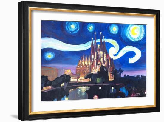 Starry Night Barcelona - Van Gogh Sagrada Familia-Markus Bleichner-Framed Art Print