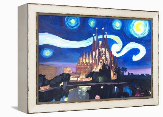 Starry Night Barcelona - Van Gogh Sagrada Familia-Markus Bleichner-Framed Stretched Canvas