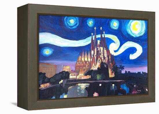 Starry Night Barcelona - Van Gogh Sagrada Familia-Markus Bleichner-Framed Stretched Canvas