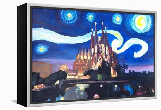 Starry Night Barcelona - Van Gogh Sagrada Familia-Markus Bleichner-Framed Stretched Canvas