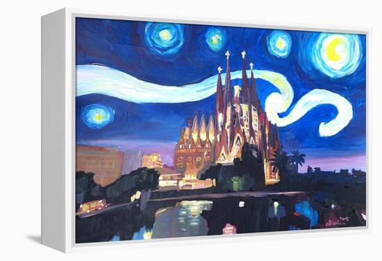 Starry Night Barcelona - Van Gogh Sagrada Familia-Markus Bleichner-Framed Stretched Canvas